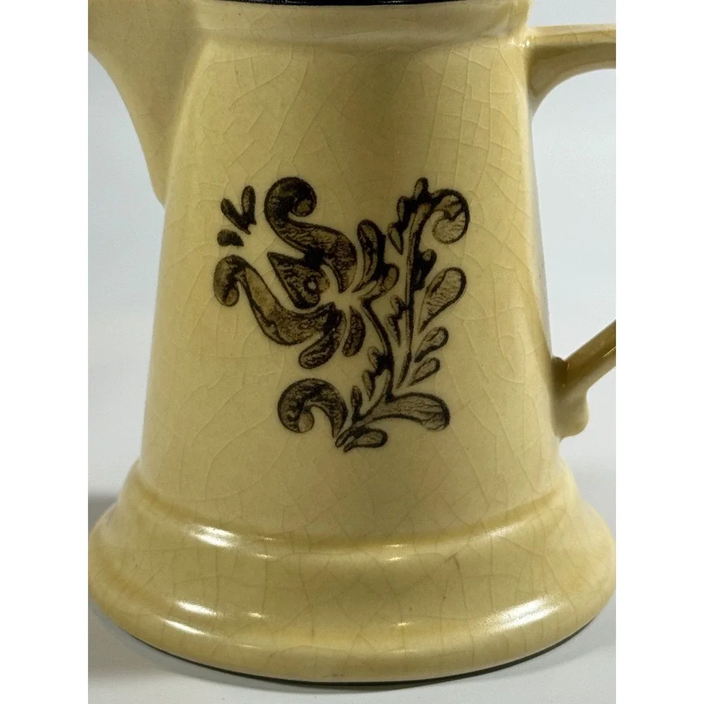 VTG Pfaltzgraff Village‎ Small Creamer Pitcher Tan Brown Floral Farmhouse Decor